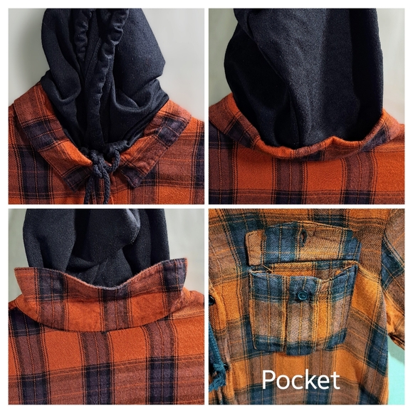 NOBO Vtg Y2K Women Med Pumpkin Plaid Hoodie Long Sleeve Button Front Fall Shirt - Picture 4 of 11